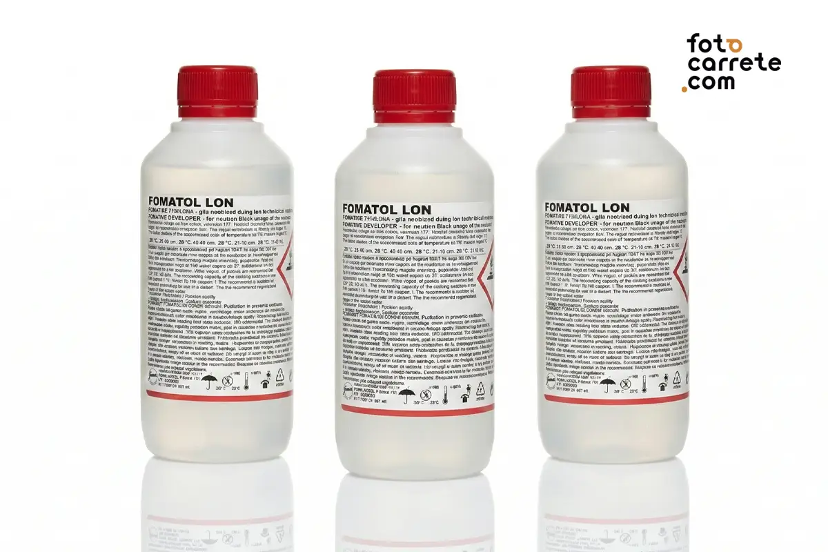 Tres botellas de revelador positivo líquido Foma Fomatol LQN