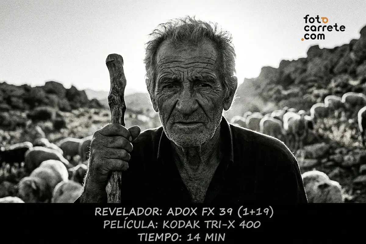 Retrato de un pastor en blanco y negro revelado con Adox FX 39 y Kodak Tri-X 400