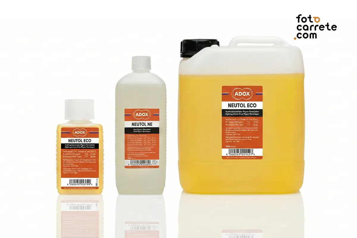 Formatos de revelador de papel Adox Neutol ECO y Neutol NE