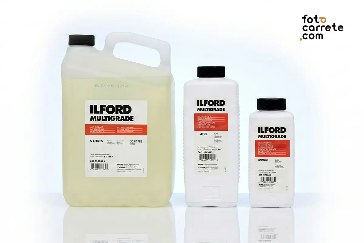 Tamaños de revelador de papel Ilford Multigrade: 5 Litros, 1 Litro y 500ml