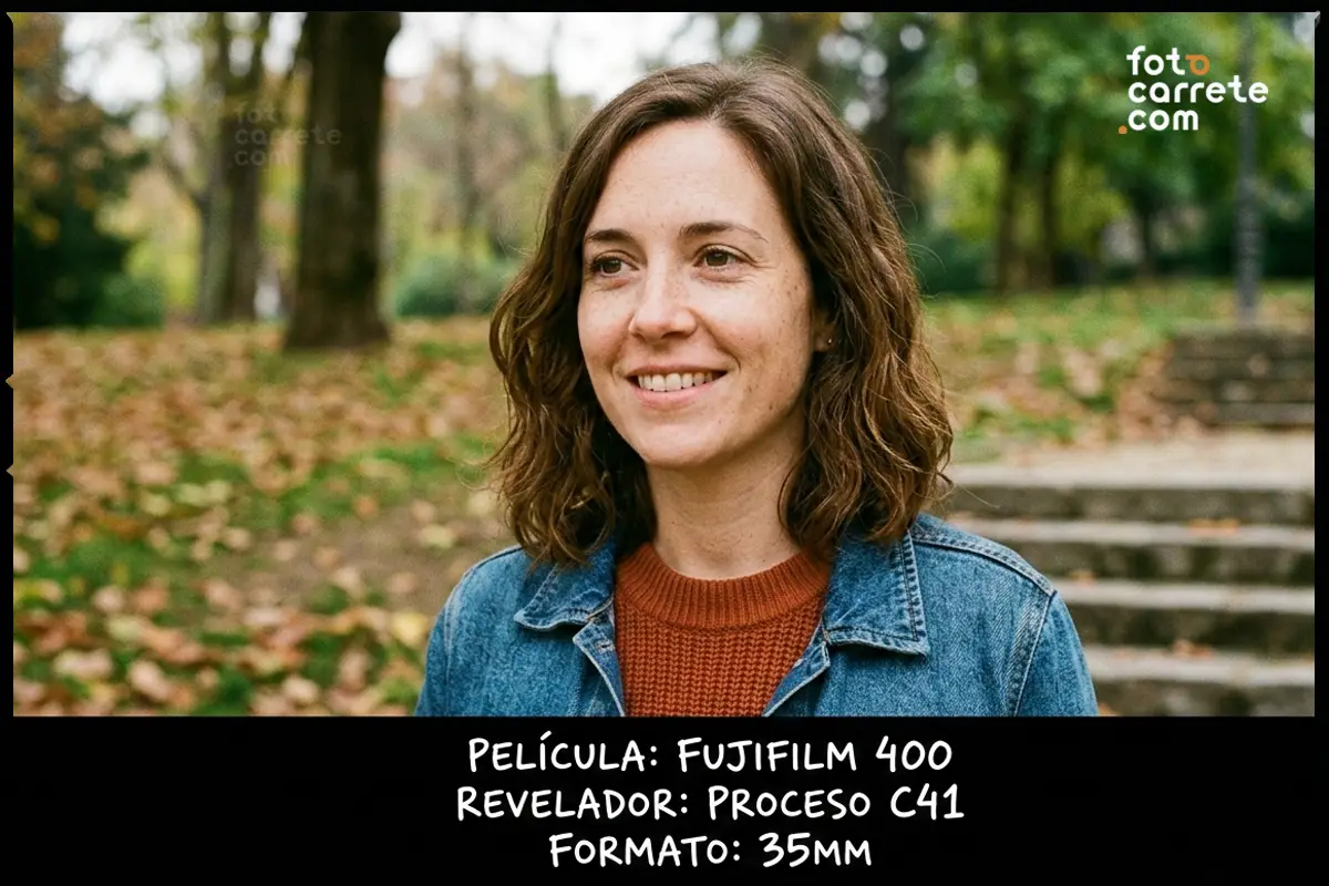 Retrato analógico de mujer en interior con luz suave, capturado con Kodak Ultramax 400.