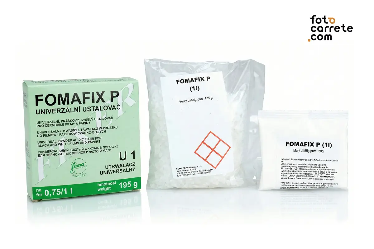 Caja y bolsas de polvo del fijador universal Fomafix P para 1 litro