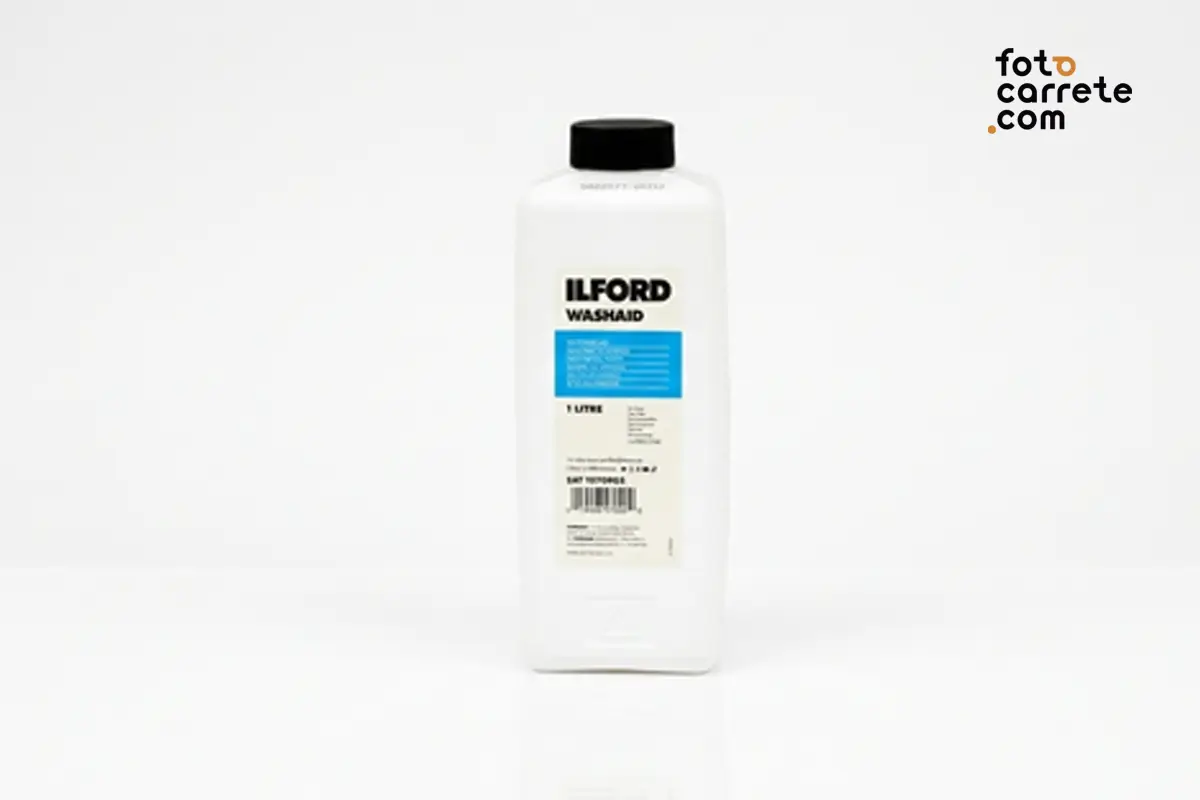 Envase frontal de Ilford Washaid 1L para cuarto oscuro