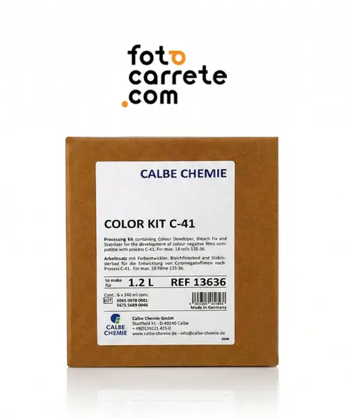 Kit de revelado de color C-41 de la marca Calbe Chemie formato 1.2 Litros.