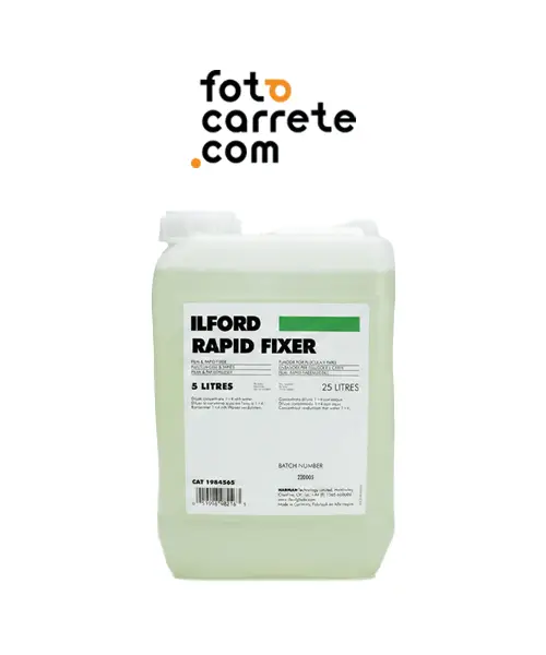 Garrafa de 5 litros de fijador líquido Ilford Rapid Fixer.