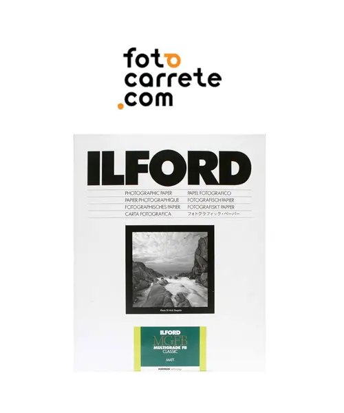 Papel baritado Ilford Multigrade FB Warmtone semimate, caja de 50 y 100 hojas para fotografía analógica profesional.