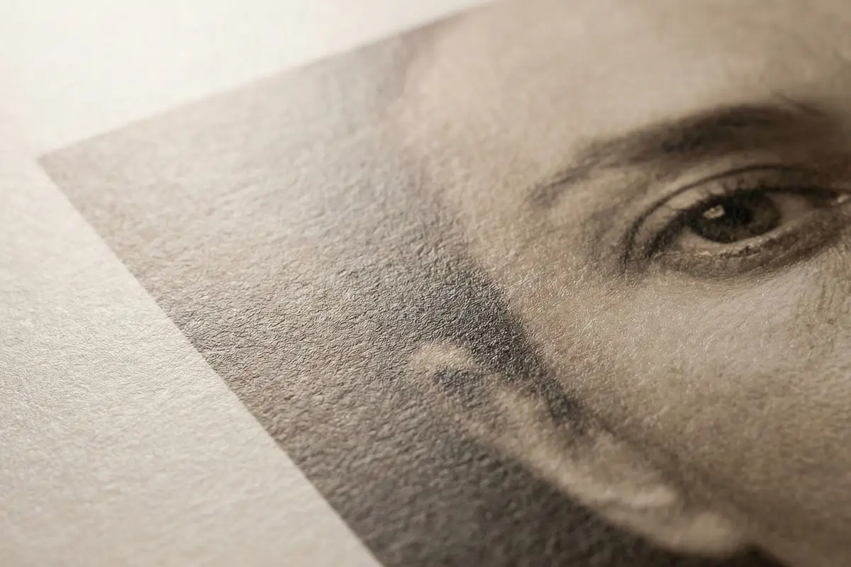 Detalle macro textura superficie semi-mate 24K de papel Ilford FB Warmtone. disponible en Fotocarrete