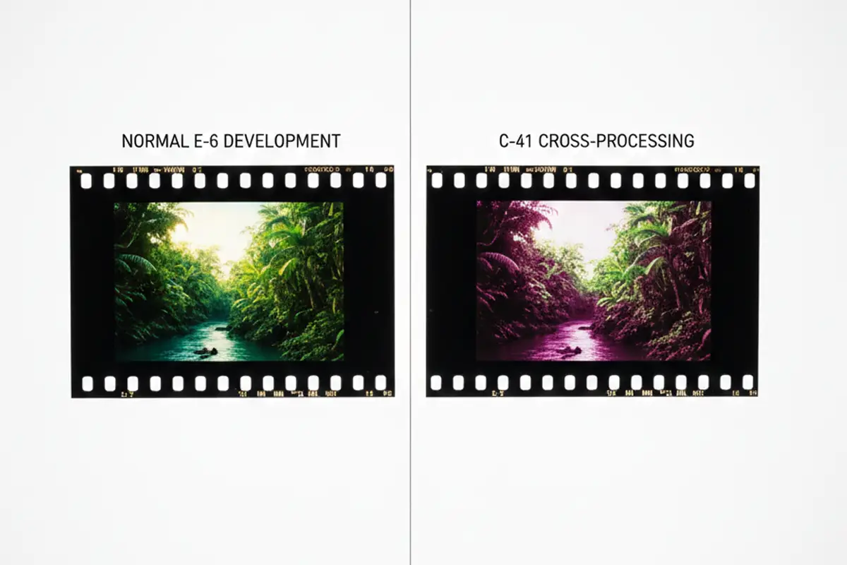 FotoCarrete Revelado diapositiva proceso cruzado cross c41 e6