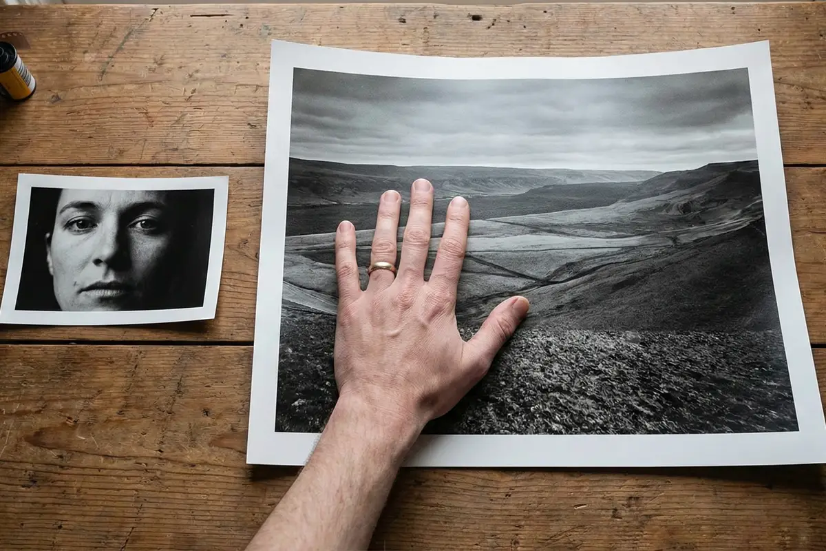 Variedad de papel Ilford Multigrade RC Deluxe en acabados Brillo, Satinado y Perlado, cajas de 100 hojas de 20,3x25,4 cm para fotografía analógica.