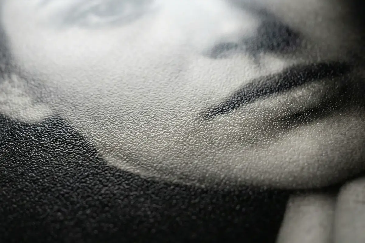 Detalle macro de la textura del papel Ilford Multigrade RC Pearl 44M, acabado perlado que minimiza huellas y reflejos.