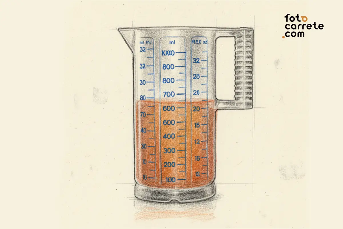 Boceto de una jarra medidora graduada para químicos de revelado