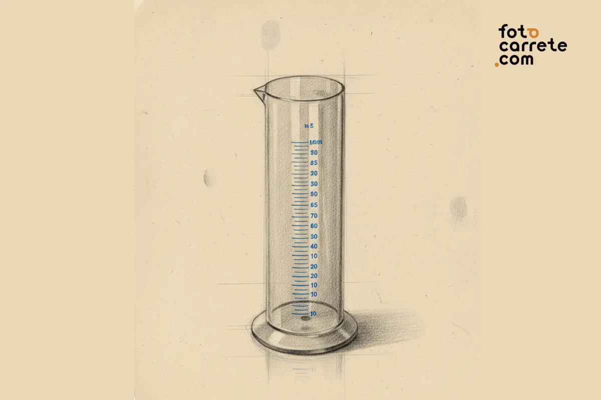 Boceto de una probeta graduada de cristal para medición de químicos fotográficos