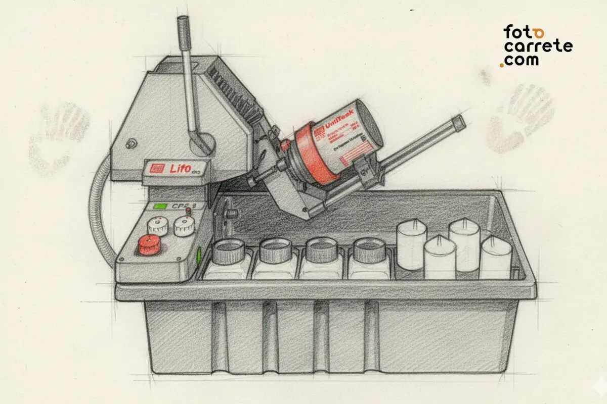 Boceto del procesador Jobo CPP 3 con tanque de revelado