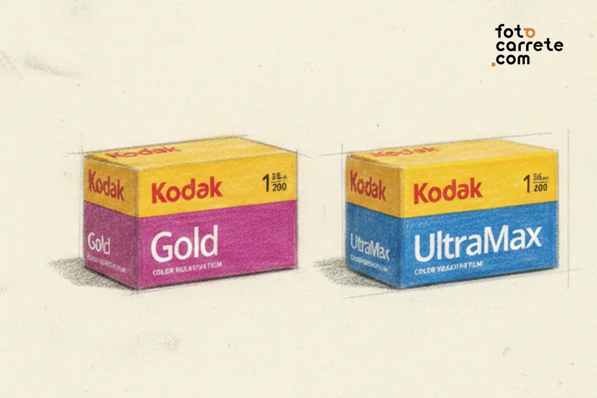 Cajas de carretes Kodak Gold 200 y UltraMax 400 en color de 35mm