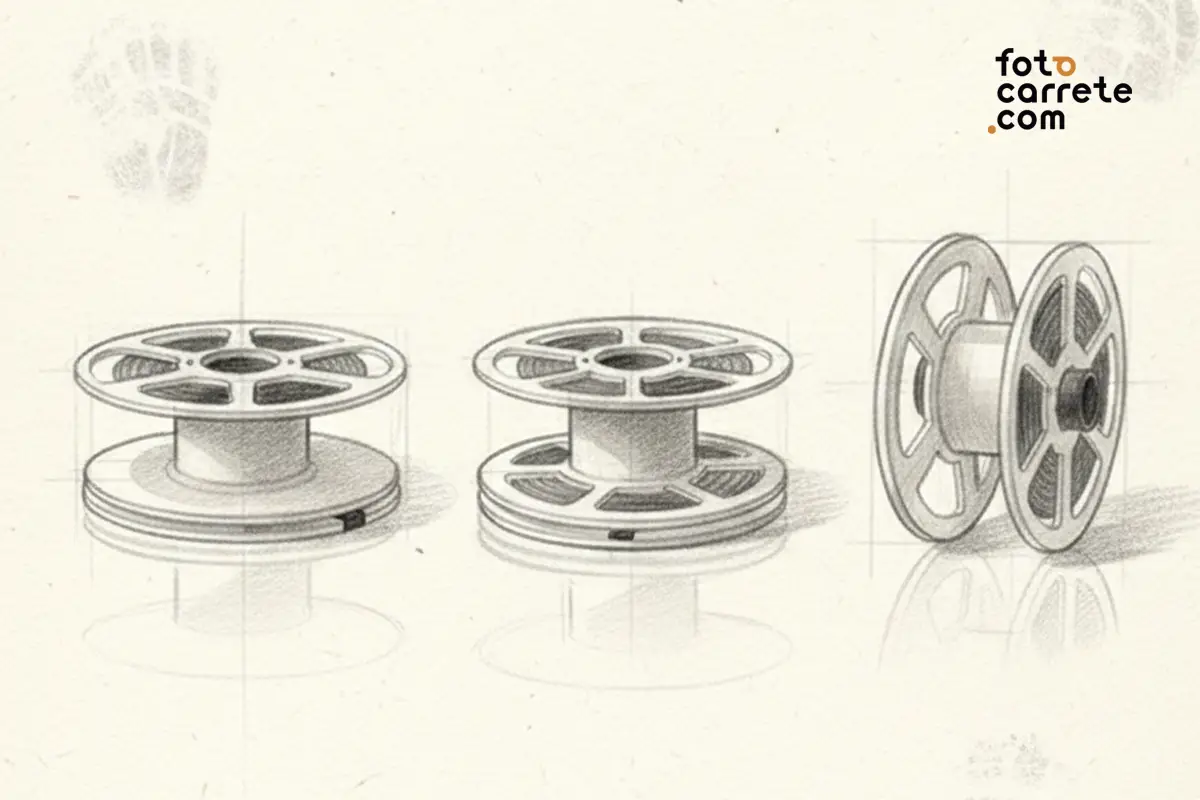 Ilustración de bobinas y carretes para película de cine y fotografía