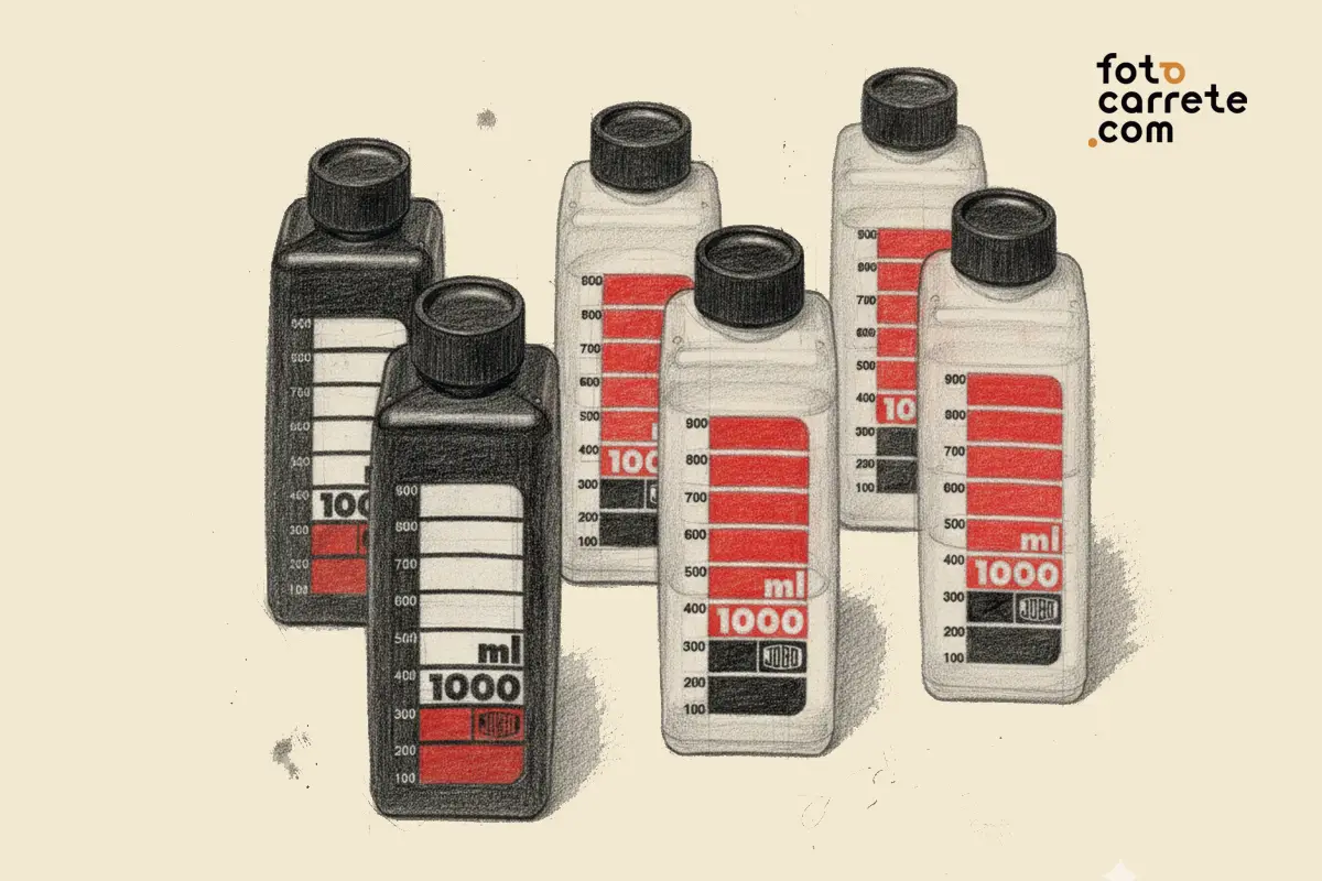 Ilustración de botellas de almacenamiento Jobo de 1000ml para químicos