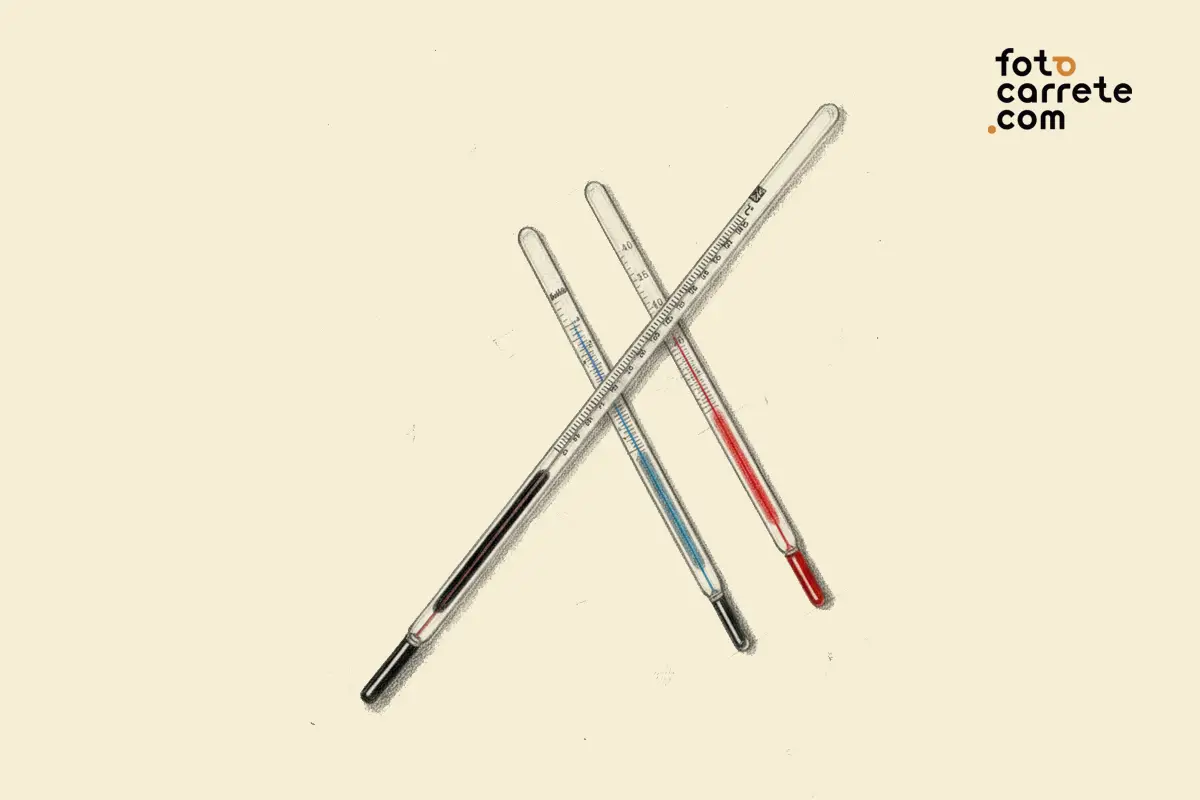 Ilustración de tres termómetros de precisión para revelado fotográfico