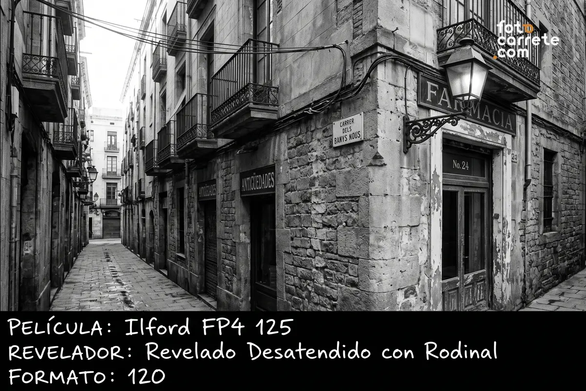Fotografía callejera en blanco y negro tomada con película Ilford FP4 125 formato 120, revelada con proceso desatendido usando Rodinal.
