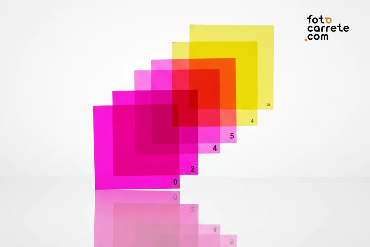 Filtros cuadrados de contraste fotográfico en tonos magenta y amarillo