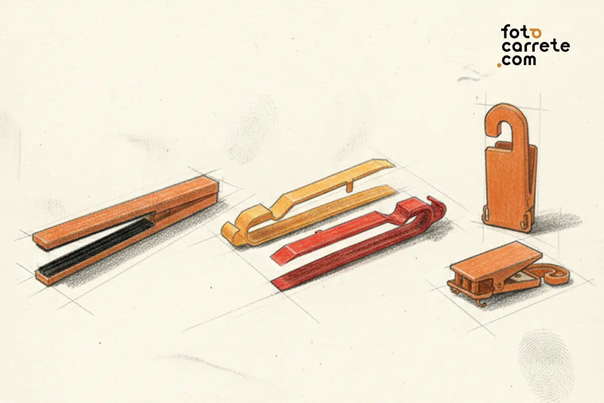 Ilustración de pinzas de secado, escurridor y tenazas de cubeta para cuarto oscuro