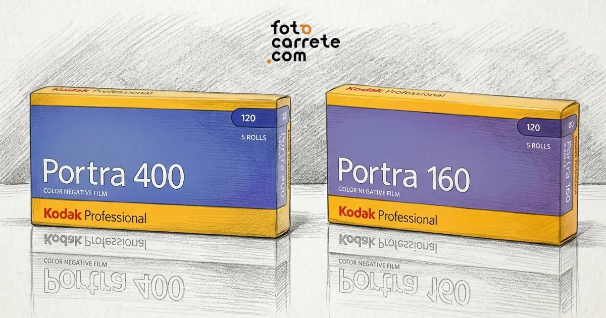 Ilustración a lápiz de los packs profesionales de formato 120 de Kodak Portra 400 y Kodak Portra 160.