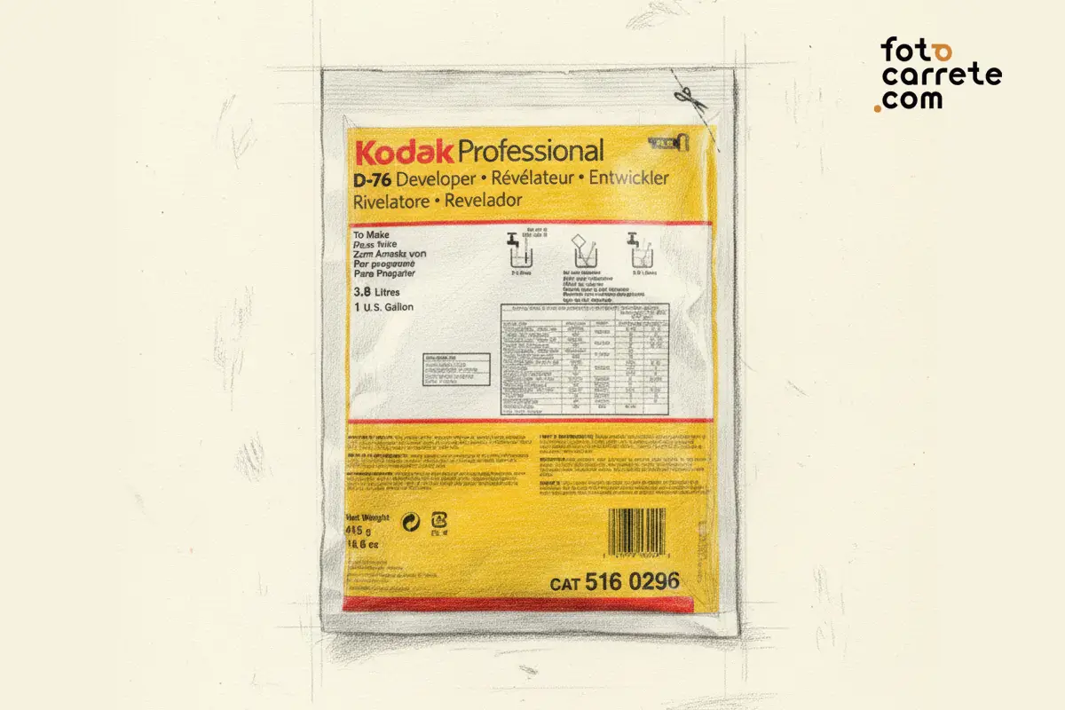 Sobre de revelador Kodak D-76 para preparar 3.8 litros de solución.