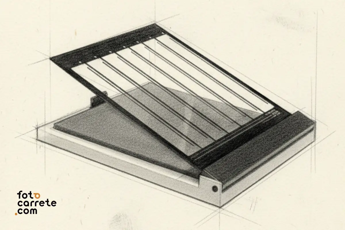 Ilustración de marginador para papel fotográfico bajo la ampliadora.