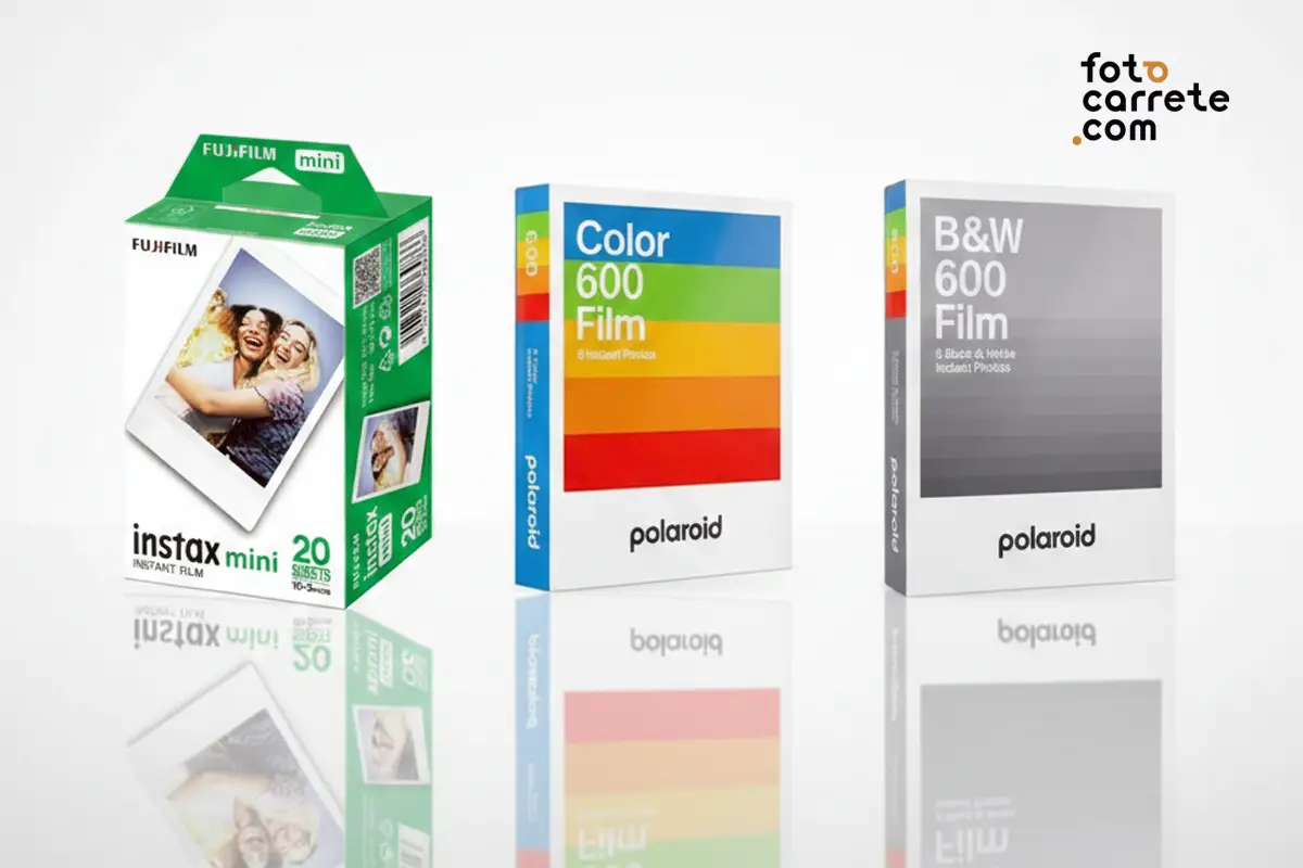 Cajas de película instantánea Fujifilm Instax Mini y Polaroid 600 Color y B&N