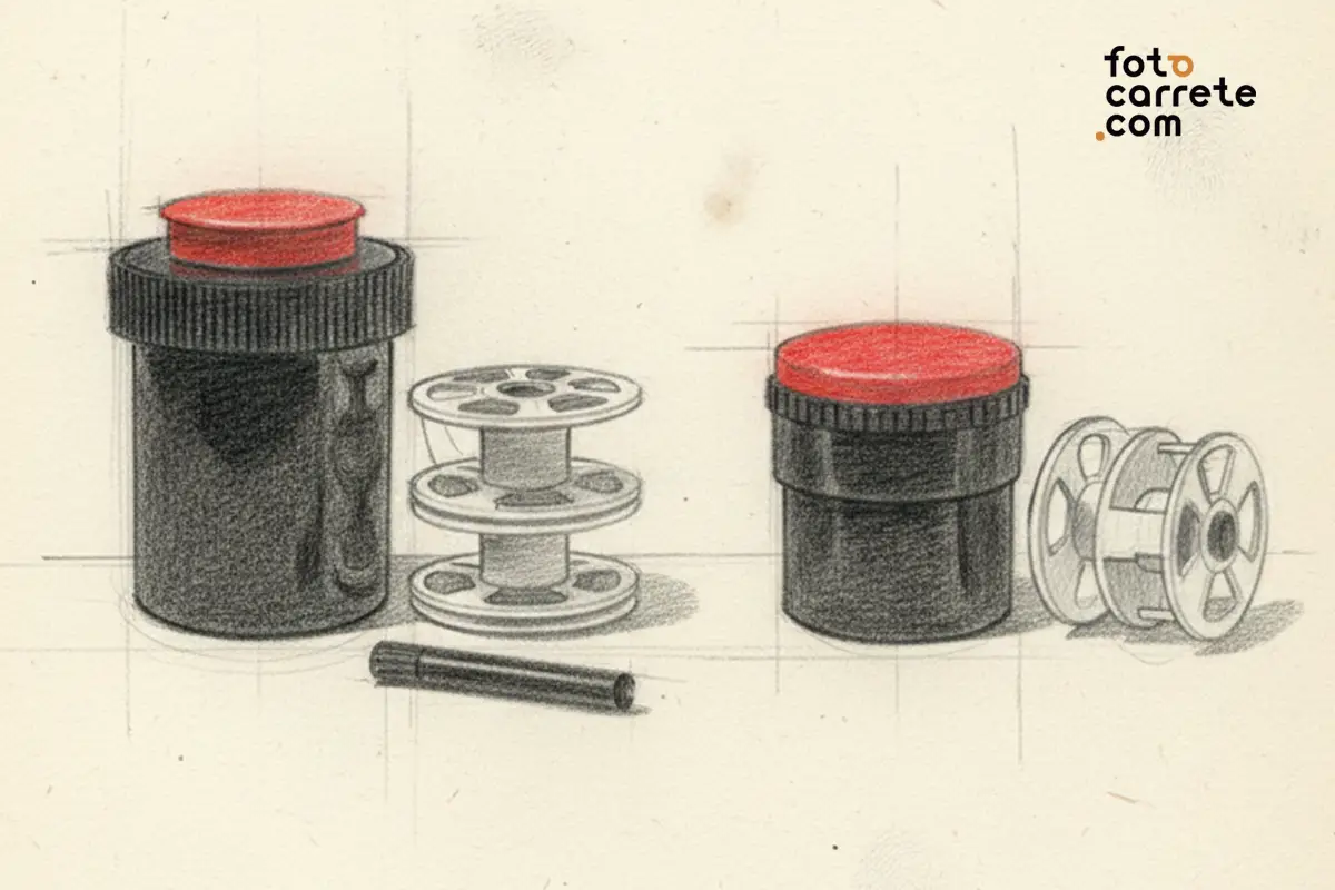 Dibujo de dos tanques de revelado de diferentes tamaños con sus respectivas espirales.