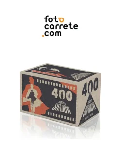 Caja de carrete de fotos en blanco y negro Agent Shadow 400 ISO de 36 exposiciones.