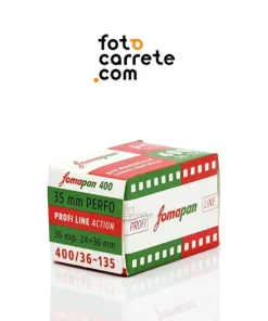 Caja del carrete fotográfico Fomapan 400 Action en formato de 35mm. Retro