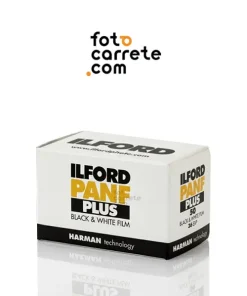 Caja de película fotográfica en blanco y negro Ilford Pan F Plus ISO 50.