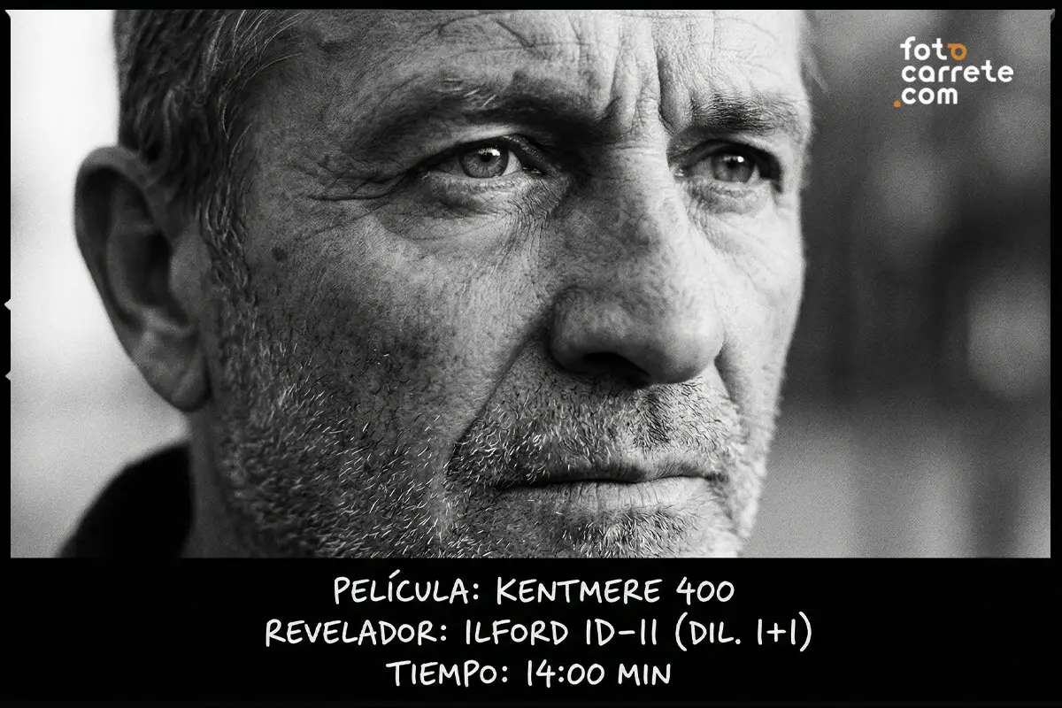 Primer plano en fotografía analógica usando carrete Kentmere 400 y revelador Ilford ID-11.