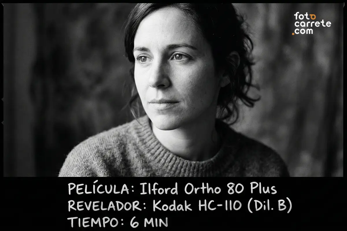 Retrato femenino con película ortocromática Ilford Ortho 80 Plus y revelador Kodak HC-110
