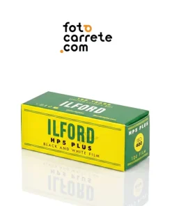 Caja de película fotográfica blanco y negro Ilford HP5 Plus 400 en formato 120.