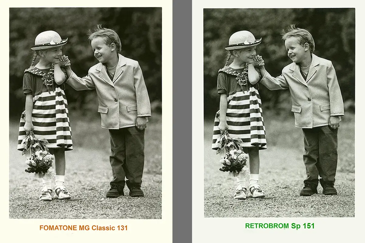 Comparativa de tonos entre los papeles fotográficos Fomatone MG Classic 131 y Retrobrom Sp 151.