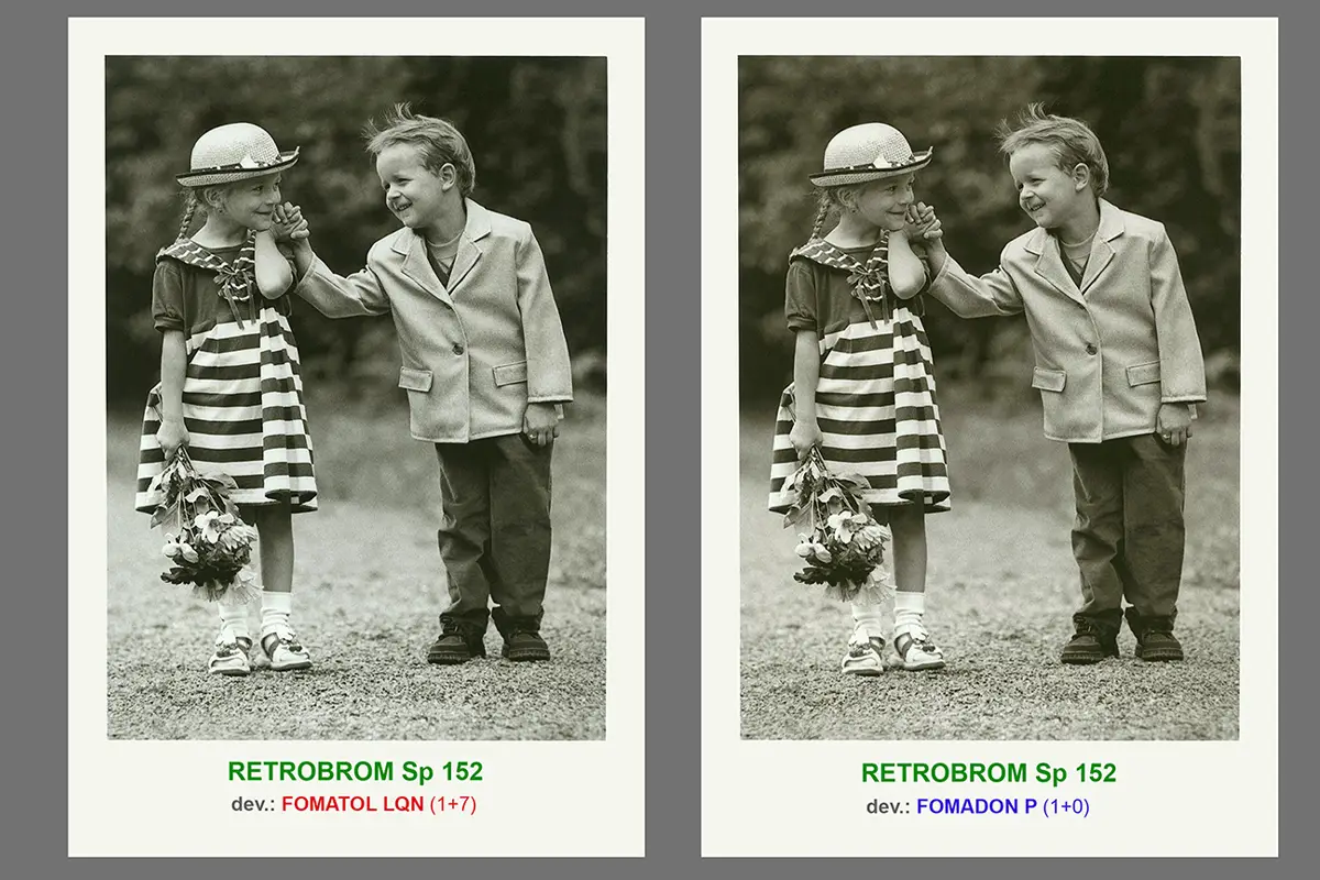 Comparativa del papel Retrobrom Sp 152 revelado con Fomatol LQN frente a Fomadon P.