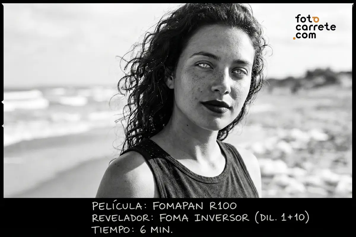 Retrato en blanco y negro revelado con película Fomapan R100